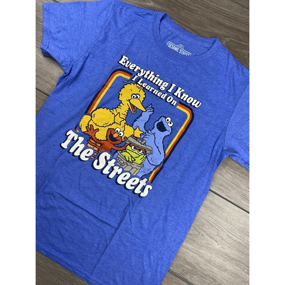 Sesame Street Men's Graphic Print Big Bird Cookie Monster Tee Blue Size Medium